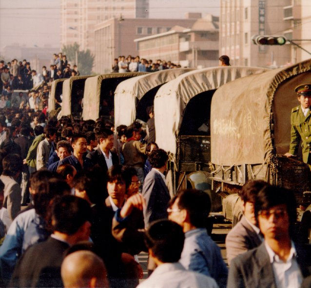 Beijing residents tried to stop a military convoy from entering the city on June 3, 1989